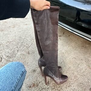 Over the Knee Brown Boots stretchy real leather sz 39/9